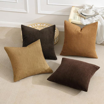 MIULEE Boho Farmhouse Throw Pillow Covers 20x20 Inch Set of 4 Rustic Mordern Neutral Cushion Covers Soft Corduroy Nordic Home Decor for Couch Bed Sofa Living Room Camel Brown