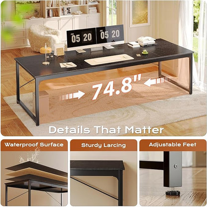PRAISUN 78.7 X 29.5 Inch Computer Desk with Deeper Desktop, Long Gaming Office Writing Work Desk for Home Office, Study, Bedroom, Work from Home, Metal Frame, Black