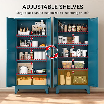 COFaR 71" Pantry Cabinet in Peacock Blue, 5-Tier Storage with Adjustable Shelves, Modern Statement Cupboard for Kitchen, Bathroom & Living Room