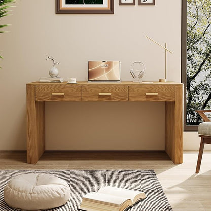 Maggym 60” Modern Writing Desk with 3 Storage Drawers, Home Office Computer Desk for Study, Workstation Table for Bedroom & Living Room