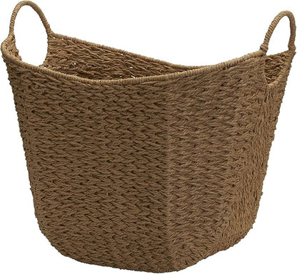 Household Essentials Natural Paper Rope Basket with Handles, Natural Woven Woven Storage Basket, Great for Decoration or Organization