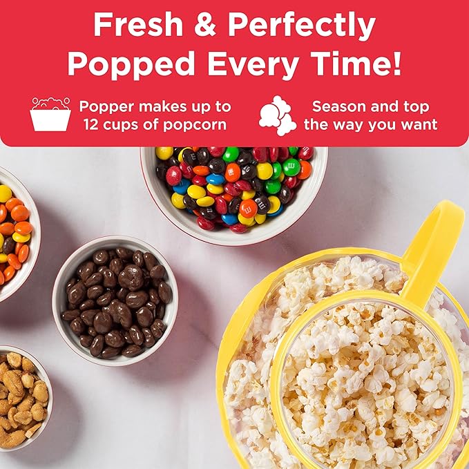 Ecolution Patented Micro-Pop Microwave Popcorn Popper with Temperature Safe Glass, 3-in-1 Lid Measures Kernels and Melts Butter, Made Without BPA, Dishwasher Safe, 1.5-Quart, Yellow