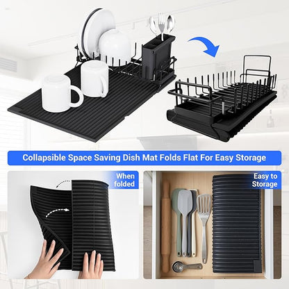 Expandable & Collapsible Dish Drying Rack for Over The Sink and in Sink, Stainless Steel with Silicone Drip Tray, Space Saving Adjustable Dish Rack for Small Kitchen, Apartment & RV