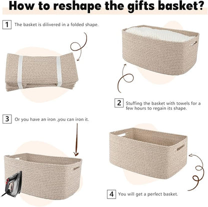 OIAHOMY Storage Basket for Shelves, Closet Cube Storage Bins Baskets for Clothes Blanket Towels, Baby Nursery, Toy Baskets Box, Woven Rope Basket, 17.72*12.99*7.87 IN, 2 Packs Brown
