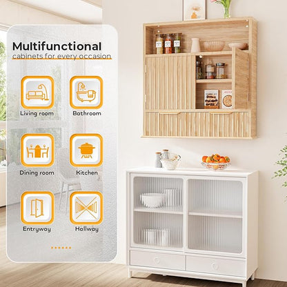 Bathroom Wall Cabinet, Wall Mounted Medicine Cabinet with Drawers, Modern Farmhouse Storage Cabinet with with Adjustable Wood Shelf & Doors for Bathroom, Kitchen, Laundry Room (Natural Oak)