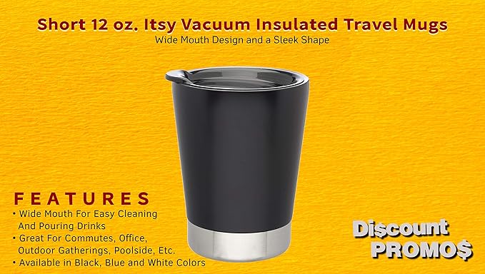 DISCOUNT PROMOS 12 oz. Itsy Vacuum Insulated Travel Mugs - 6 Pack - Black
