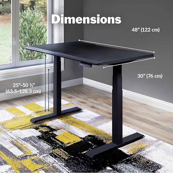 Vari ComfortEdge 48x30 Inch Adjustable Electric Standing Desk – Sit Stand VariDesk with Memory Presets, Sloped Edge, 220 LB Capacity + Tool-Free Assembly (Black Top/Black Legs)