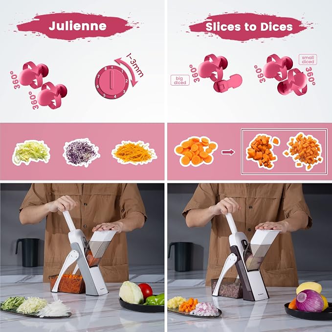 SupMaKin Safe Mandoline Slicer for Kitchen, Vegetable Food Potato Chip Slicer Maual Adjustable Thickness, Chopping Artifact Fast Veggie Salad Chopper Cook Meal Prep