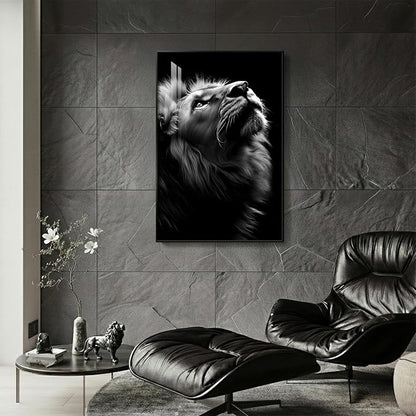Framed Black and Gray Modern Wall Art, Contemporary Animal Portrait Prints Paintings Artwork for Walls, Minimalist Masculine Lion Pictures for Living Room Dining Bedroom Hallway Wall Decor 24x36 In