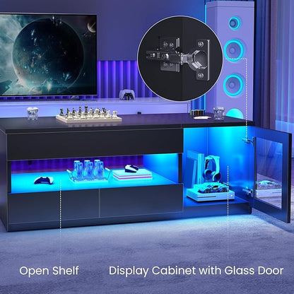 Itaar 39.4" Lift Top Coffee Table with 2 Drawers, Modern LED Coffee Tables for Living Room, Coffee Table with Glass Storage Cabinet, Black