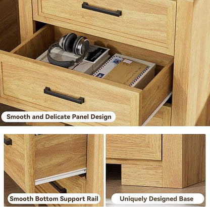 24" Wide Nightstand Set of 2, Night Stand with Charger Station, Bedside Table with 3 Drawers, Sofa Side Table for Bedroom, Living Room, Entryway, Natural Oak