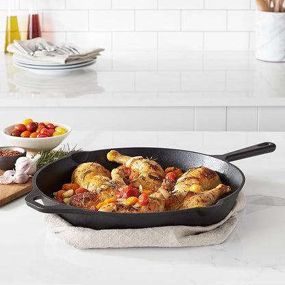 Amazon Basics Pre-Seasoned Cast Iron Skillet, Oven Safe, Even Heating, Heat Distribution, Stove Compatible, Heavy-Duty, 15-Inch, Black