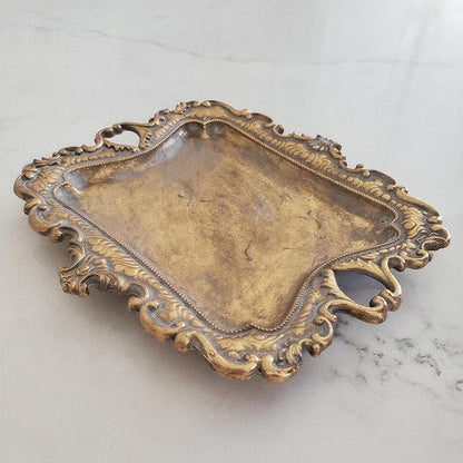 Small Antique Tray Jewelry Ring Dish, French Decor Gold Vintage Trinket Jewelry Holder, Antique Home Decor Display Trays Gifts for Women, Wedding, Birthday, Mother's Day Gifts for Women