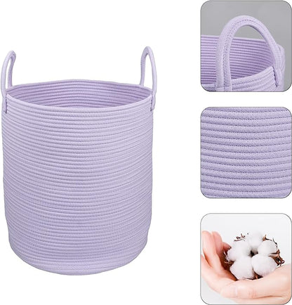 Rope Laundry Basket Hamper for Clothes Woven Storage Basket for Living Room Bedroom Boho Tall Rope Baskets for Blanket Toys Pillow Towels Baby Nursery Hamper Bin Large purple or lavender