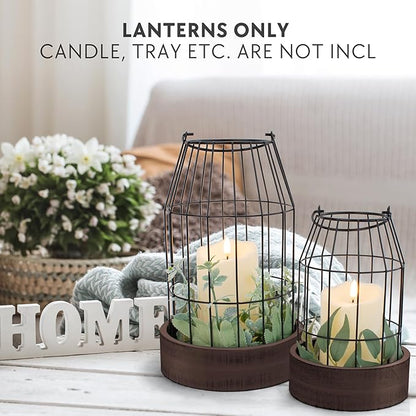 Rustic Farmhouse Lantern Decor Set of 2 - Stylish Decorative Lanterns for Your Living Room, Fireplace Mantle or Kitchen Dining Table - Modern Indoor/Outdoor Coffee Table Decor for Your Entire Home