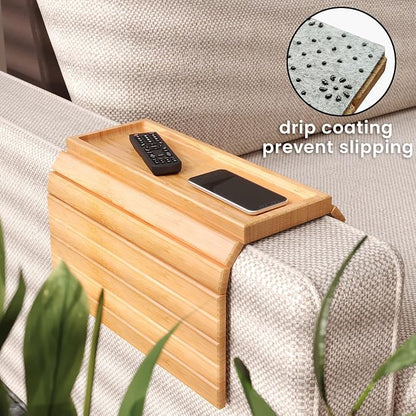 Sofa Arm Tray,Bamboo Folding Couch Arm Tray,Sofa Armrest Trays with Anti-Slip Pad for Drinks,Snacks,Phone,Remote Control（Natural）