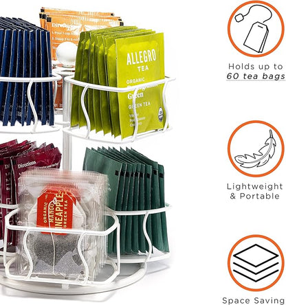 Sorbus Tea Bag Spinning Carousel - Tea Caddy Organizer for Countertop - Matcha Station Accessories - 2 Tier Revolving Storage for Pantry - Holds Up to 60 Large Tea Bags