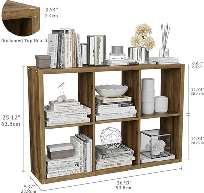 Cube Storage Organizer Bookcase, Decorative 11 inch Open Back Cubical Shelf with Thickened Border, Display Bookshelf for Living Room, Home Office, Sturdy Room (Brown, 6 Cube)