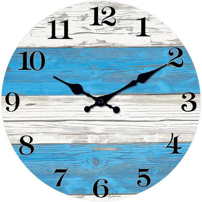 XNM Wood Decorative Clocks for Bedroom 10 Inch Nautical Small Farmhouse Wall Clock Battery Operated Round Silent Wall Clock Non Ticking(No Solid Wood, It is with MDF Material)