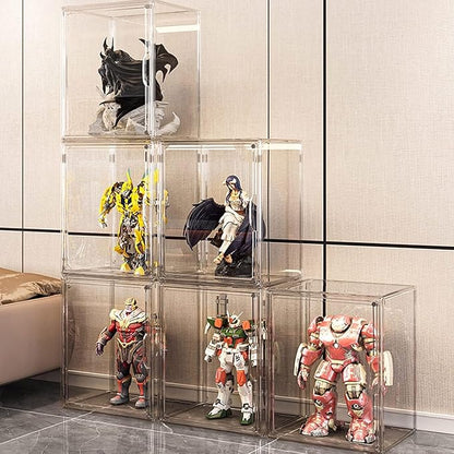 Clear Stackable Plastic Storage Bins with Magnetic Lid, Dustproof Book & Cosmetic Acrylic Display Cases, Large Figures Collectibles Showcase, Shoe Box, Protection Organizer (L, Count, 3)