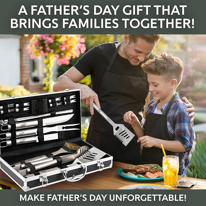 Kaluns Grilling Accessories, Dad Gifts for Fathers Day, Grilling Gifts, Heavy Duty Stainless Steel BBQ Tool Set for Outdoor Grill with Aluminum Case and Apron, Birthday Gifts for Men Women