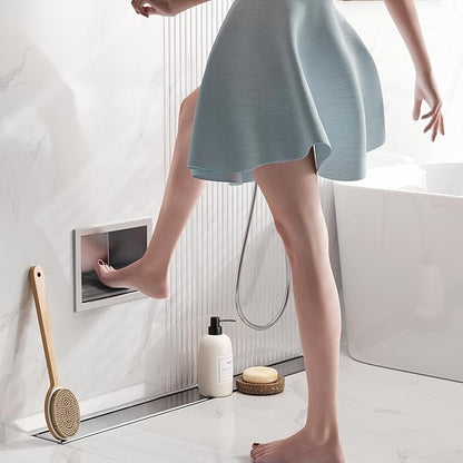 Qeke Shower Foot Rest for Shaving Legs, 304 Stainless Steel Footrest Niche with Shaving Holder, Recessed Shower Niche for Shaving Legs, Brushed Nickel