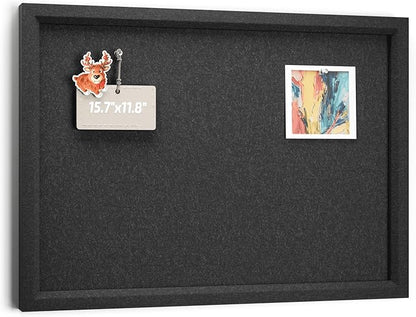 Fluxynara Felt Cork Board Alternative, Felt Bulletin Board 16" x 12" Black Frame with 8 Adhesive Tabs, Pin Board for Home Office, Classroom, Entryway, Kitchen Wall Decor—Black