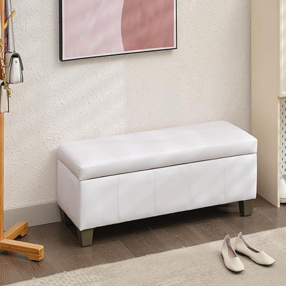 41" Storage Ottoman, Storage Bench with Safety Hinge, Upholstered Synthetic Leather Ottoman Bench for Bedroom, Living Room, Entryway, Hallway, Foot Rest, Support 500lbs
