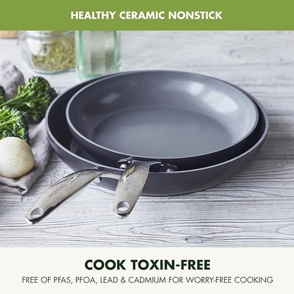 GreenPan Valencia Pro Hard Anodized Healthy Ceramic Nonstick 8" and 10" Frying Pan Skillet Set, PFAS-Free, Induction, Dishwasher Safe, Oven Safe, Gray
