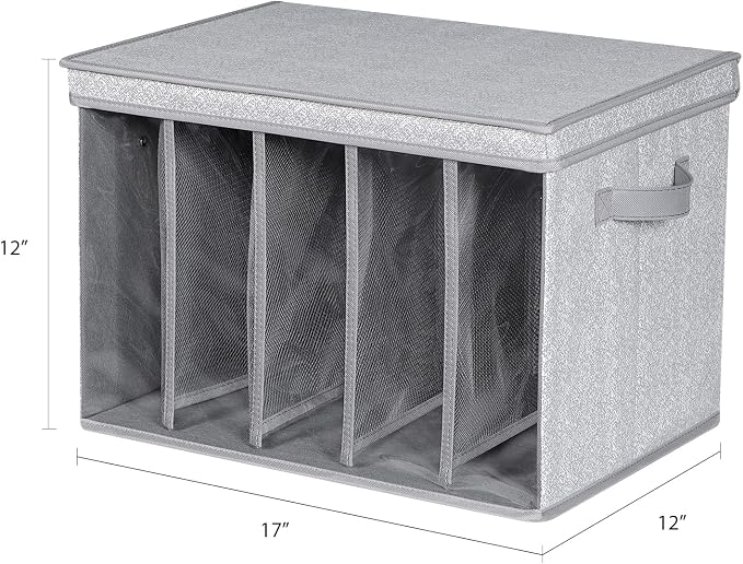 Zilink Upgraded Sweater Storage for Closet Shelf with Lids and Support Boards Clothes Organizer for Closet with 5 Grids Divider Sweater Organizers for Sweaters, Jeans, Pants, Grey Pattern, 3 Pack