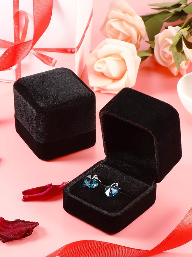 Zhanmai 12 Pcs Christmas Velvet Ring Box Jewelry Box Earring Jewelry Case Gift Boxes for Xmas Women Wedding Engagement Birthday Anniversary Valentines Day 2.12 x 1.77 x 2 Inch(Black)