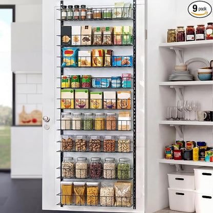 ElegantArray 9-Tier Pantry Door Oragnizer, Over The Door Pantry Organizer Rack and Storage, Hanging Spice Rack Shelves Door, Home Office Laundry Room Bathroom & Kitchen Organization, Black