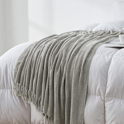 BOURINA Chenille Fluffy Throw Blanket with Decorative Fringe for Couch Cover Sofa Chair Blanket（50×60 Inches） Grey