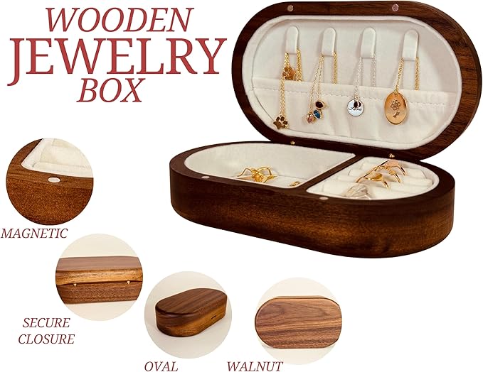 Personalized Women's Jewelry Box - Birth Flower, Wooden Handmade Walnut Organizer, Custom Engraved With Initial Letter and Name