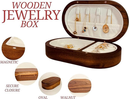 Wooden Jewelry Box Handmade - Personalized Jewelry Box for Women - Custom Name Gift for her, Oval Organizer with Magnetic Closure