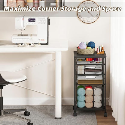 Sbanmao 4 Drawers Rolling Storage Cart, 1 Large Drawer (11.22"D x 12.2"W x 9.84"H) & 3 Small Drawers, Rolling Storage Cart with Lockable Wheels, Craft Storage Cart for Bedroom, Office, Black