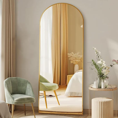 NEWBULIG Arched Mirror Full Length, 58"x19" Body Wall Mirrors with Shatter-Proof Glass, Upgraded Floor Standing Mirror, Hanging or Leaning, with Stand Aluminum Alloy Frame for Home Decor, Gold