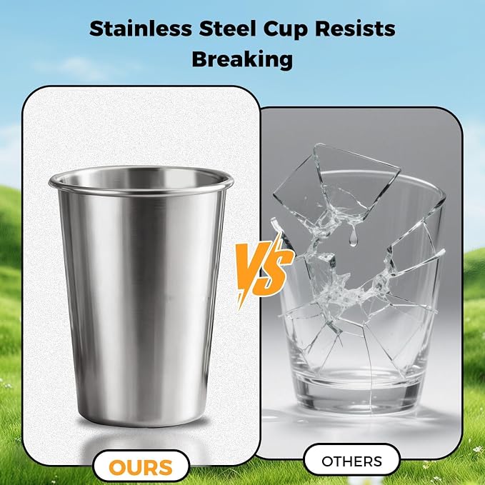 10 Pack 10 oz Stainless Steel Pint Cups,Stainless Steel Cup,Pint Cup Tumbler，water Tumbler,Stackable,Reusable,BPA Free