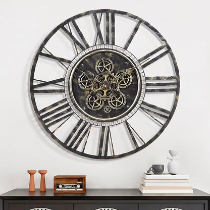 LEIKE Moving Gear Large Wall Clock 20inch/50cm Bronze, Decorative Wall Clocks for Living Room, Unique Farmhouse Steampunk Metal Wall Clock Decor, Office Wall Clocks