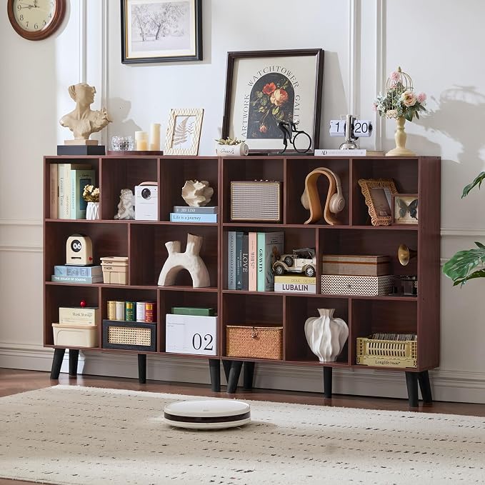 LEYAOYAO 8 Cube Bookshelf 3-Tier Bookcase with Legs, Mint-Walnut Kids Book Shelf Cute Storage Organizer, Large Open Toy Shelves Modern Bookshelves,Display Bookcases for Bedroom,Living Room,Nursery
