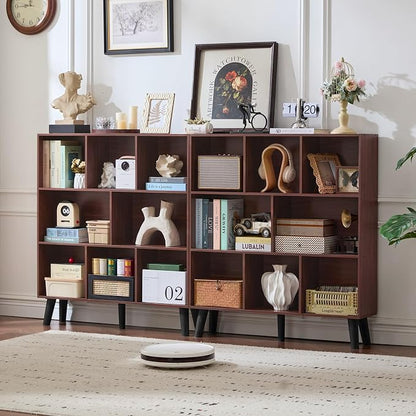 LEYAOYAO 8 Cube Bookshelf 3-Tier Bookcase with Legs, Mint-Walnut Kids Book Shelf Cute Storage Organizer, Large Open Toy Shelves Modern Bookshelves,Display Bookcases for Bedroom,Living Room,Nursery