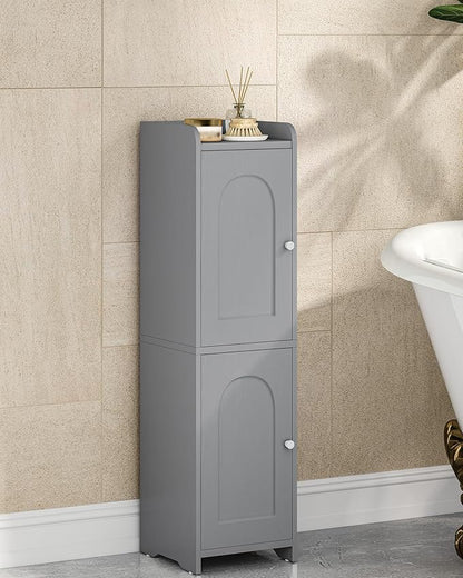 Hzuaneri Bathroom Storage Cabinet, Small Corner Floor Cabinet with 2 Doors and Adjustable Shelf, Narrow Toilet Paper Cabinets, Bathroom Organizer for Small Spaces, 7.9" D x 7.9" W x 29.5" H Gray