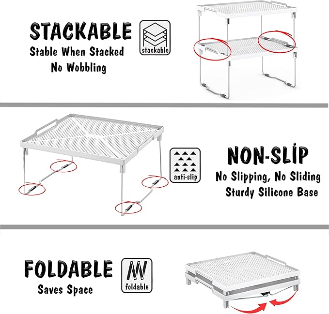 ums Kitchen Shelves Cabinet Organizer, Stackable Freezer Rack, Cupboard Box Organizer, Shelf Riser, Usable Storage Rack for Spice, Fridge Shelf Riser, (12x11 inch), Pack of 2