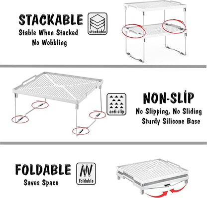 ums Kitchen Shelves Cabinet Organizer, Stackable Freezer Rack, Cupboard Box Organizer, Shelf Riser, Usable Storage Rack for Spice, Fridge Shelf Riser, (12x11 inch), Pack of 2