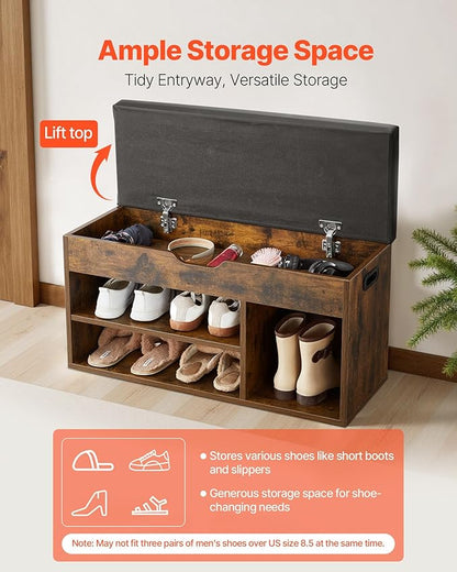 VEVOR Shoe Storage Bench with Padded Cushion, Entryway Bench with Hidden Storage, Holds up to 300 lbs, 31.7 x 12.0 x 17.5 Inches, for Entryway, Hallway, Living Room, Bedroom