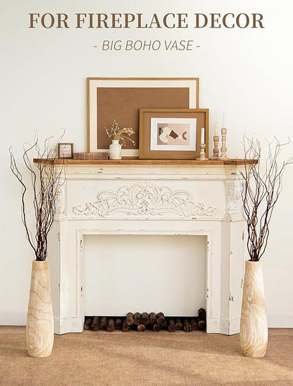 Hanobe Wooden Tall Floor Vase: 22 Inch Decorative Vases for Pampas Grass Large Vase for Boho Rustic Farmhouse Living Room Bedroom Hallway Corner Neutral Home Decor