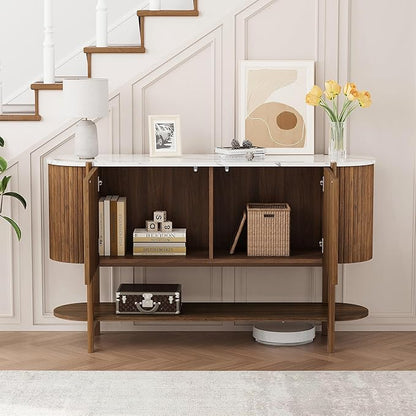 Console Table with Storage, Fluted Entryway Table with 2 Doors and Open Shelf, Long Sofa Table Behind Couch for Living Room, Hallway (Walnut)