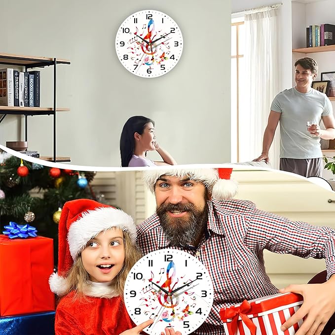 Clock for Living Room, Colorful Music Notes Wall Clock, Contemporary Home Decor Easy to Read Wall Clock for Living Room, Bedroom, Bathroom and Kitchen, 10 Inch