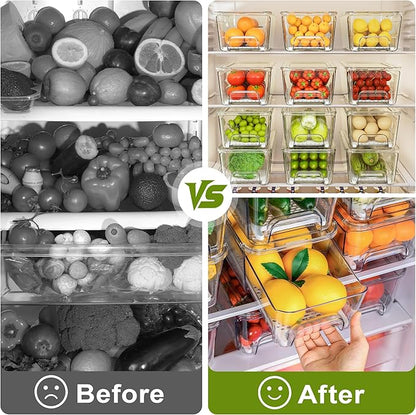 Imncya Pull-Out Fridge Organizer, Stackable Refrigerator Drawer Organizer Bins, Fridge Drawers Food Storage Containers for Fruits, Vegetables, Drinks, Snack (3 Pack Clear)
