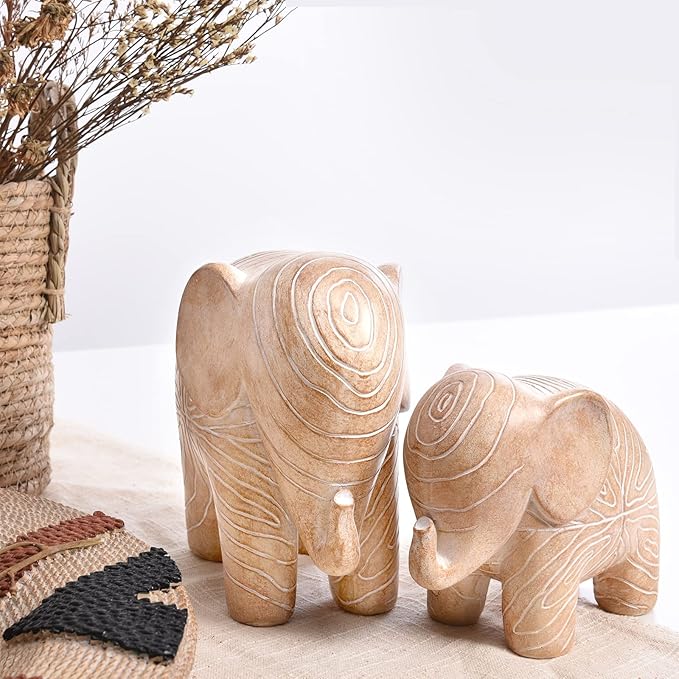 Kakizzy Elephant Statue, African Animal Decor, Wooden Elephant Gift for Women, Boho Decor for Living Room, Shelf, Office（1Pack, Small ）
